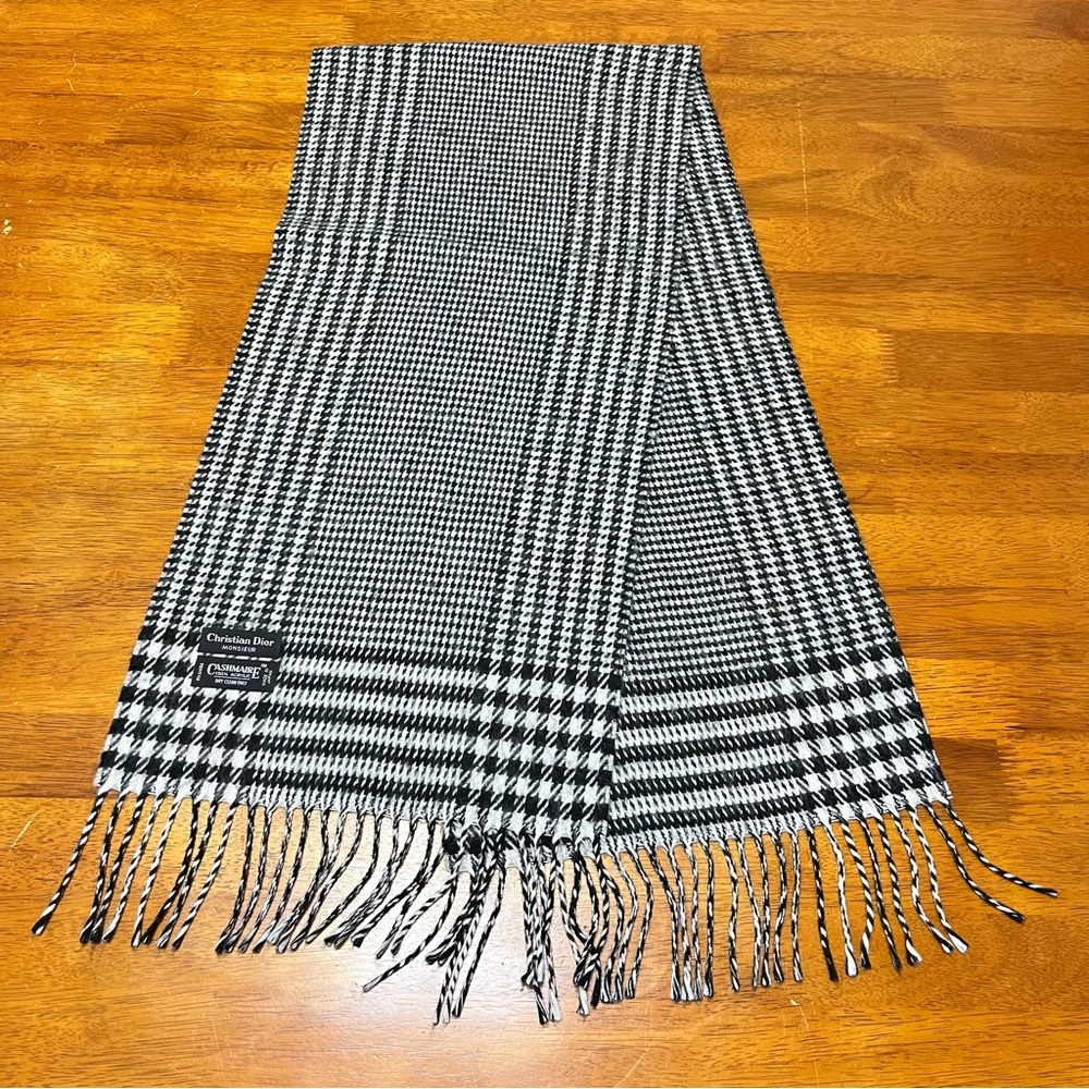 Authentic Vintage Christian Dior Monsieur Scarf 
Plaid Fringe Cashmaire Unisex